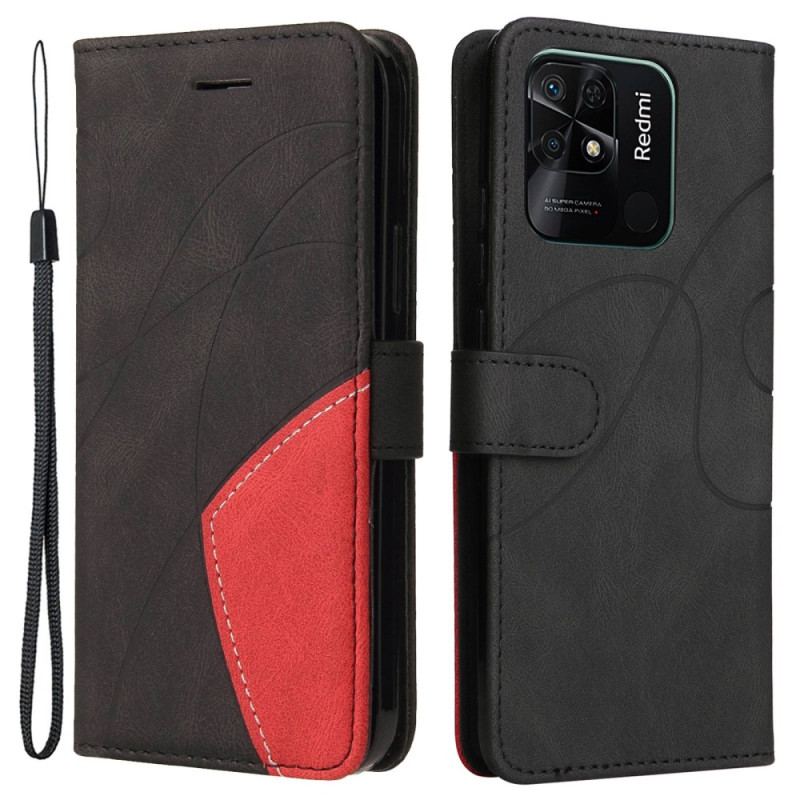 Capa Folio Para Xiaomi Redmi 10C De Cordão Correia De Dois Tons