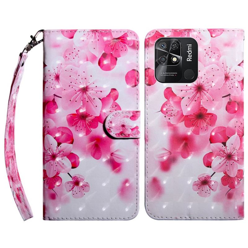 Capa Folio Para Xiaomi Redmi 10C De Cordão Flores De Alça