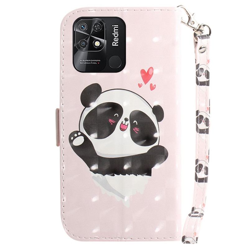 Capa Folio Para Xiaomi Redmi 10C De Cordão Pequeno Panda Com Alça