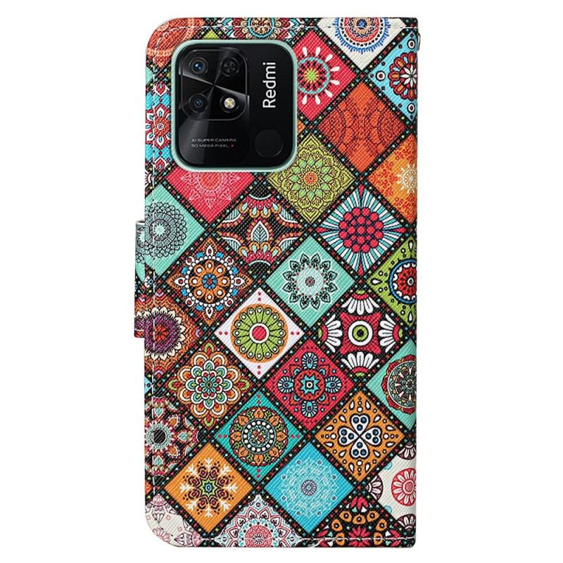 Capa Folio Para Xiaomi Redmi 10C De Cordão Strappy Patchwork