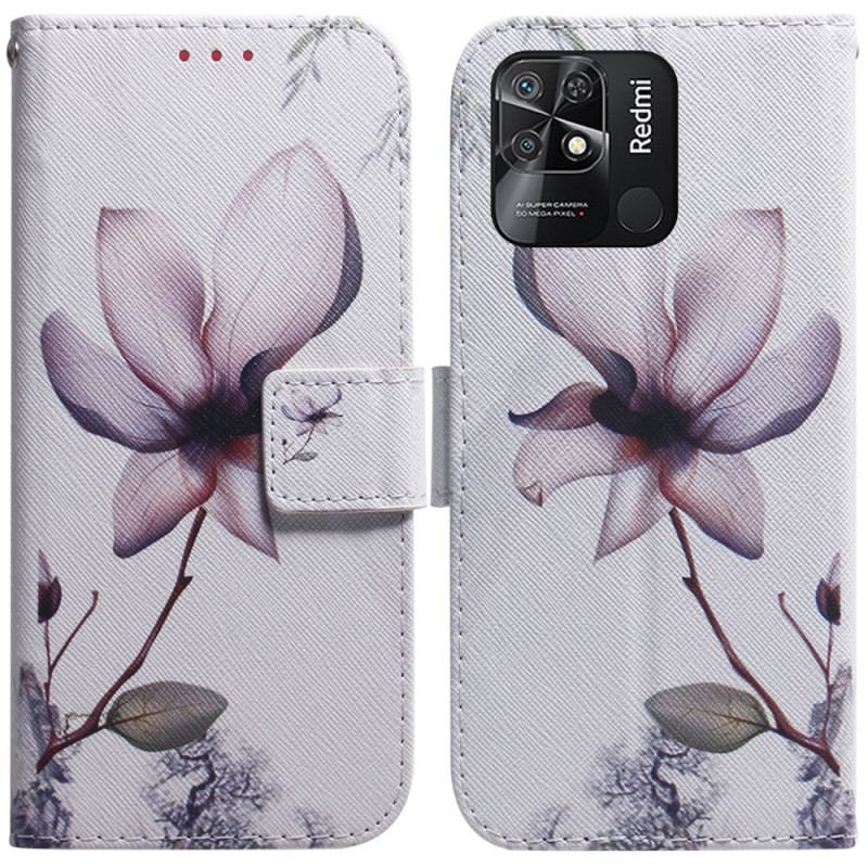 Capa Folio Para Xiaomi Redmi 10C Flor Rosa