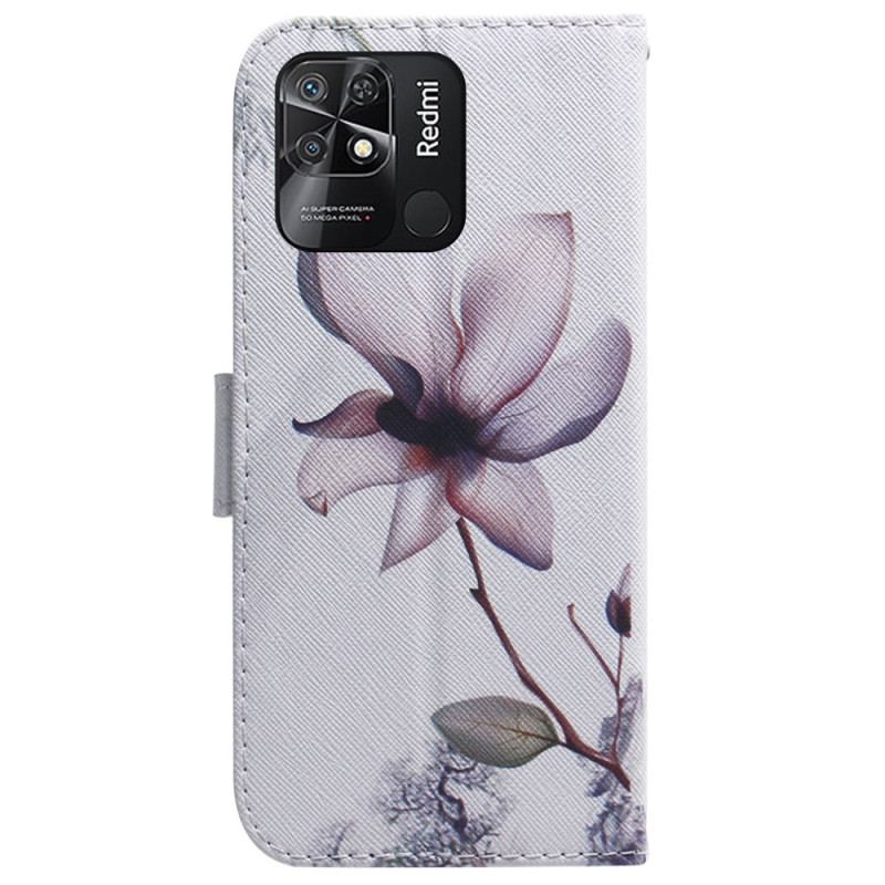 Capa Folio Para Xiaomi Redmi 10C Flor Rosa