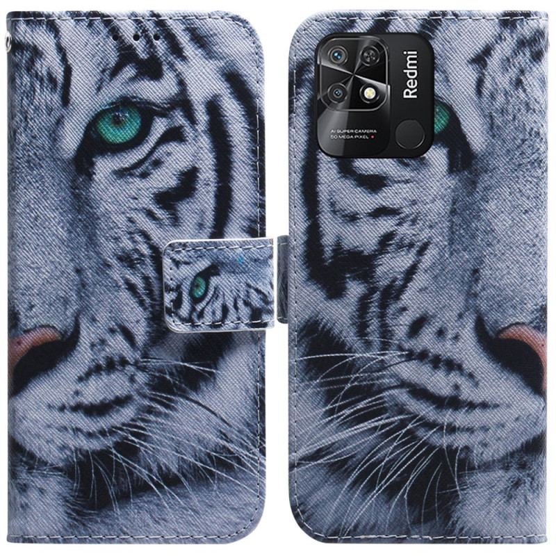 Capa Folio Para Xiaomi Redmi 10C Tigre Branco