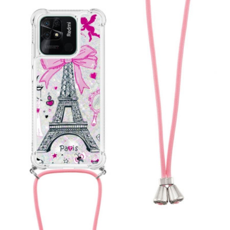 Capa Para Xiaomi Redmi 10C De celular Cordão Glitter Torre Eiffel