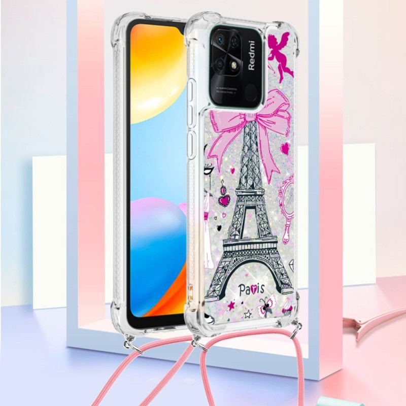 Capa Para Xiaomi Redmi 10C De celular Cordão Glitter Torre Eiffel