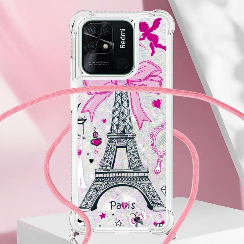 Capa Para Xiaomi Redmi 10C De celular Cordão Glitter Torre Eiffel