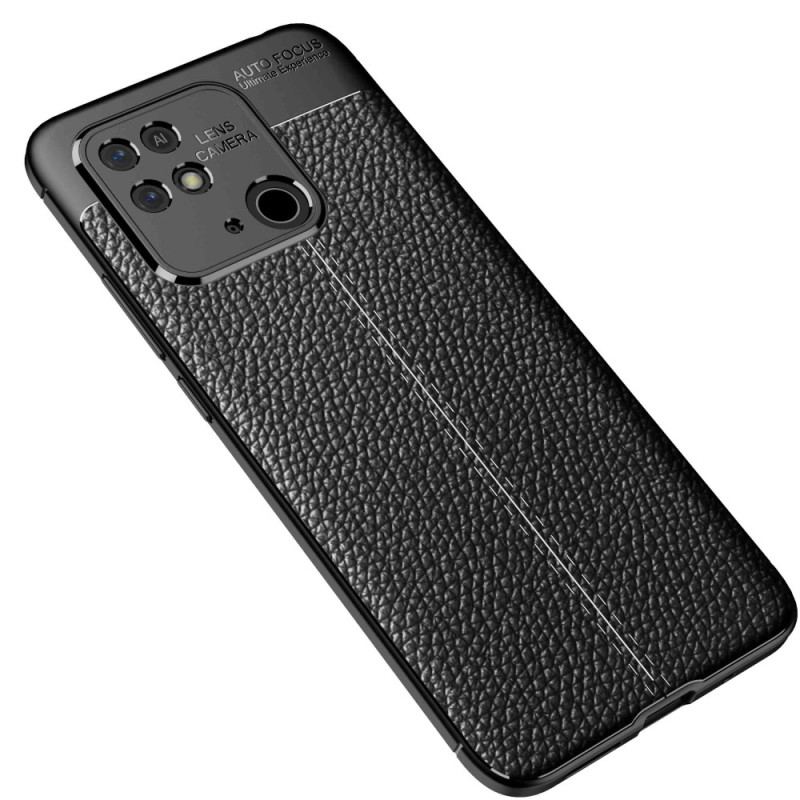 Capa Para Xiaomi Redmi 10C Linha Dupla Efeito Couro Litchi