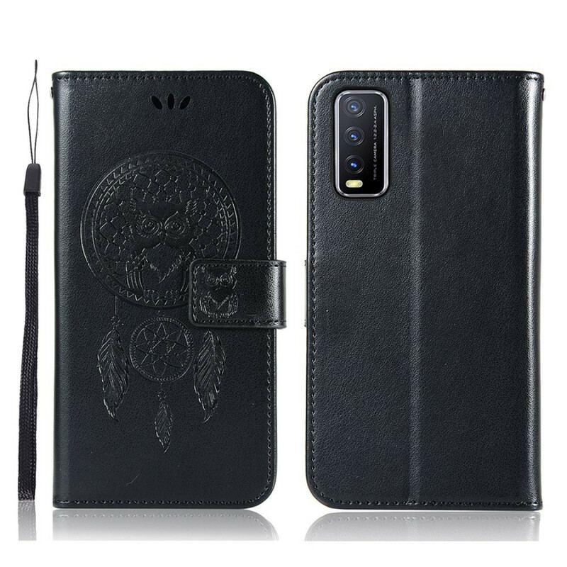 Capa Flip Para Vivo Y20s Coruja Apanhador De Sonhos Efeito Couro