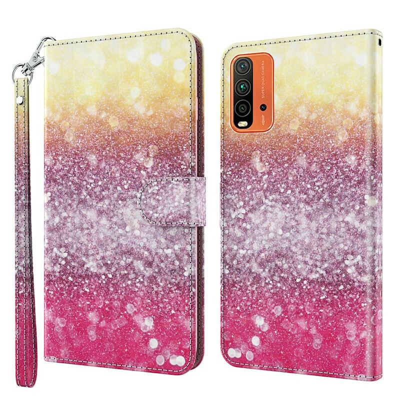 Capa De Couro Para Xiaomi Redmi 9T Gradiente Glitter Magenta