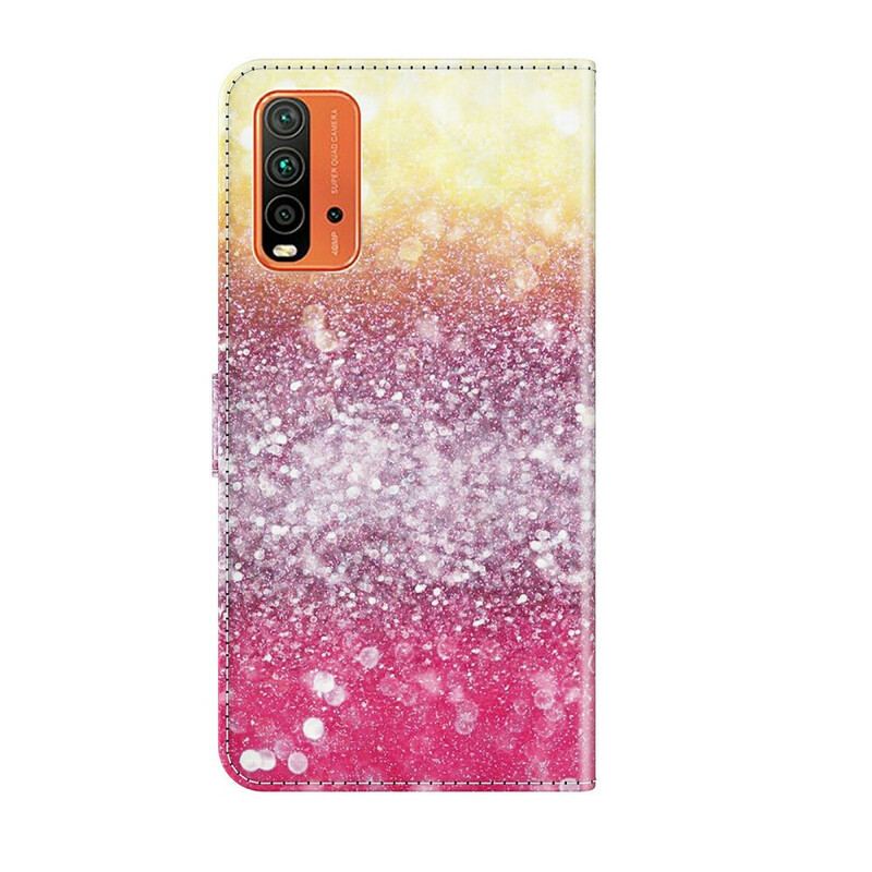 Capa De Couro Para Xiaomi Redmi 9T Gradiente Glitter Magenta