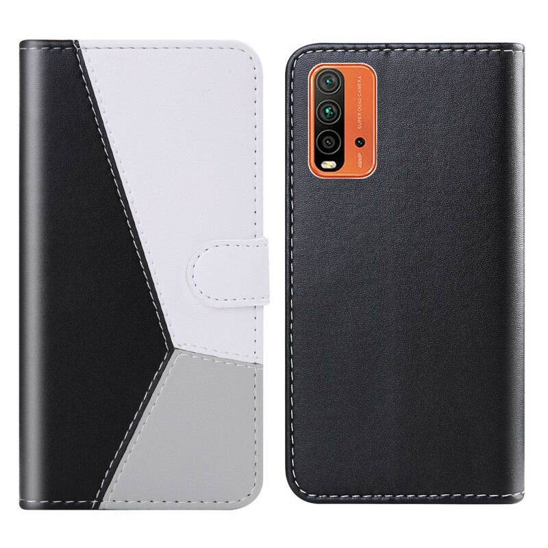 Capa Em Pele Para Xiaomi Redmi 9T Efeito Couro Tricolor