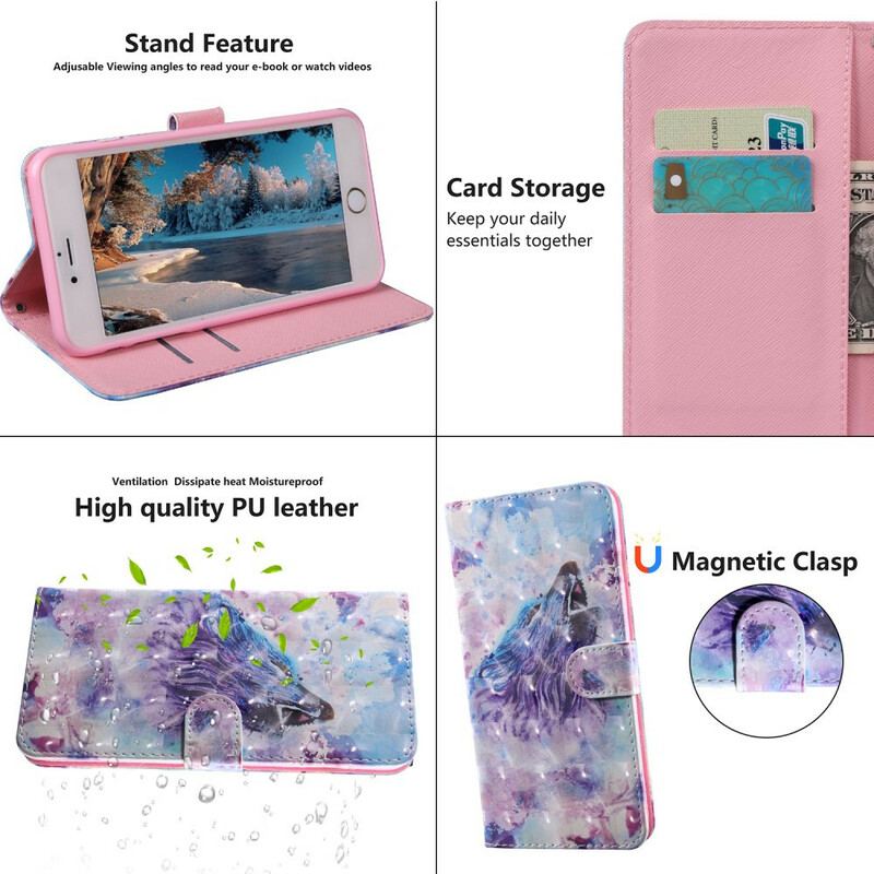 Capa Flip Para Xiaomi Redmi 9T Aquarela Lobo