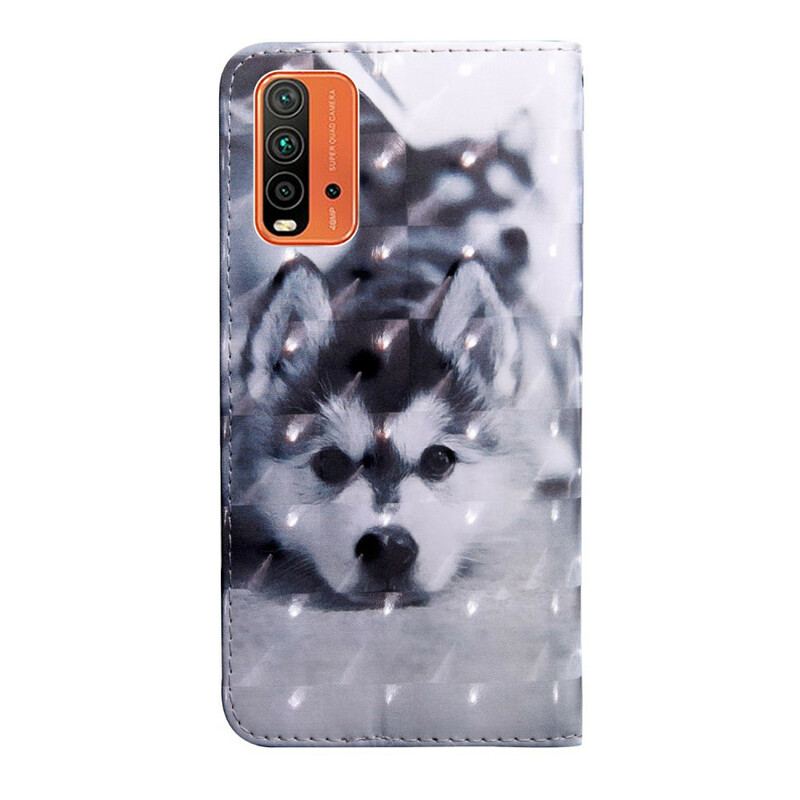 Capa Flip Para Xiaomi Redmi 9T Cachorro Preto E Branco