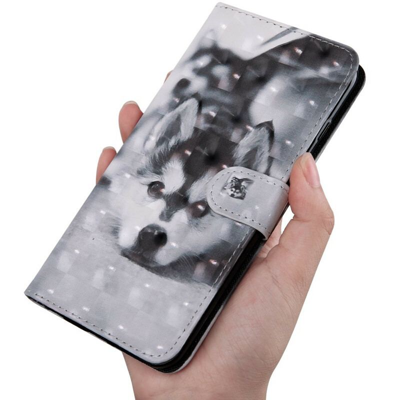 Capa Flip Para Xiaomi Redmi 9T Cachorro Preto E Branco