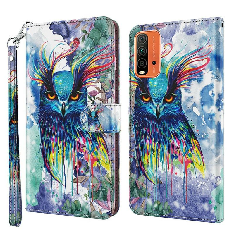 Capa Flip Para Xiaomi Redmi 9T Pássaro Aquarela