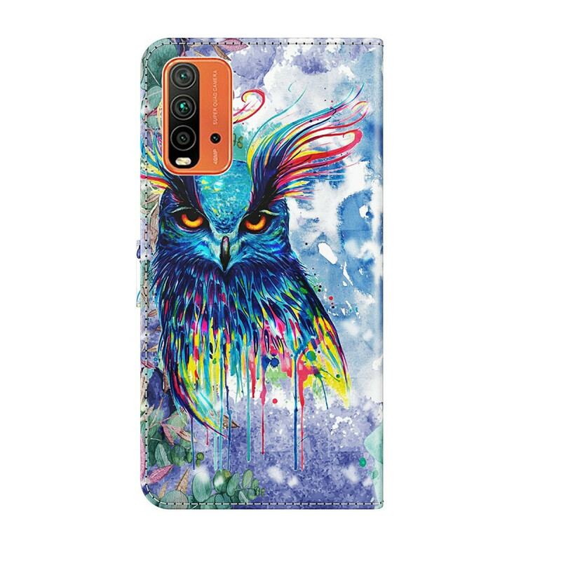 Capa Flip Para Xiaomi Redmi 9T Pássaro Aquarela