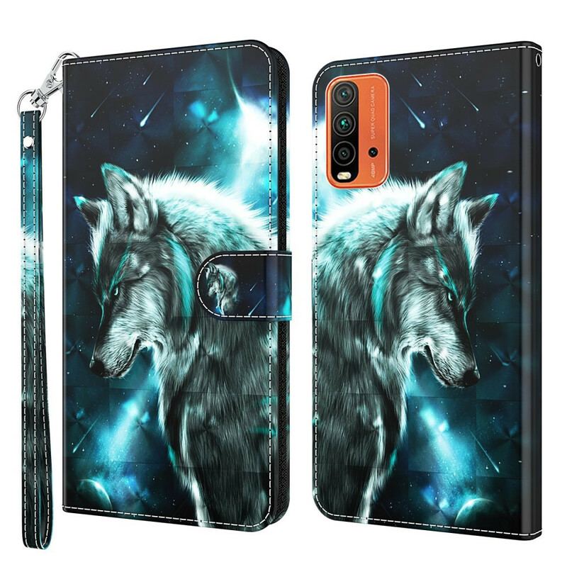 Capa Folio Para Xiaomi Redmi 9T Lobo Majestoso