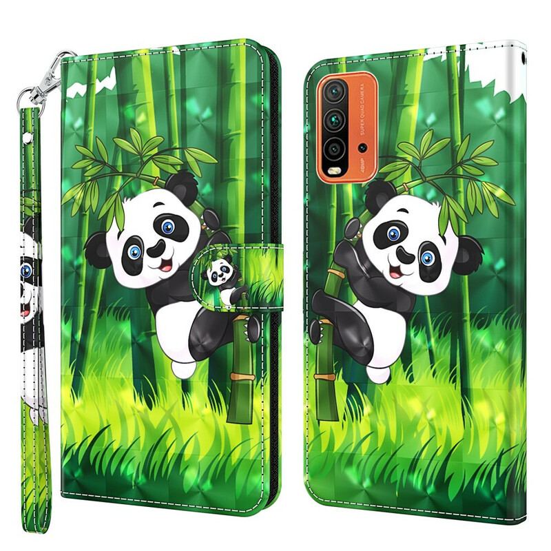 Capa Folio Para Xiaomi Redmi 9T Panda E Bambu