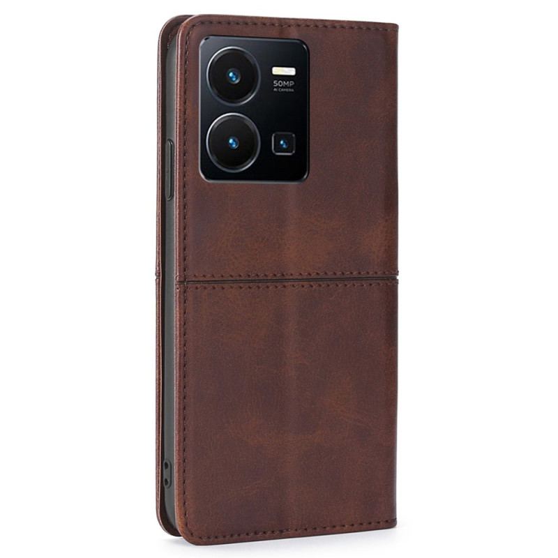 Capa De Celular Para Vivo Y35 Flip Efeito Couro Retrô