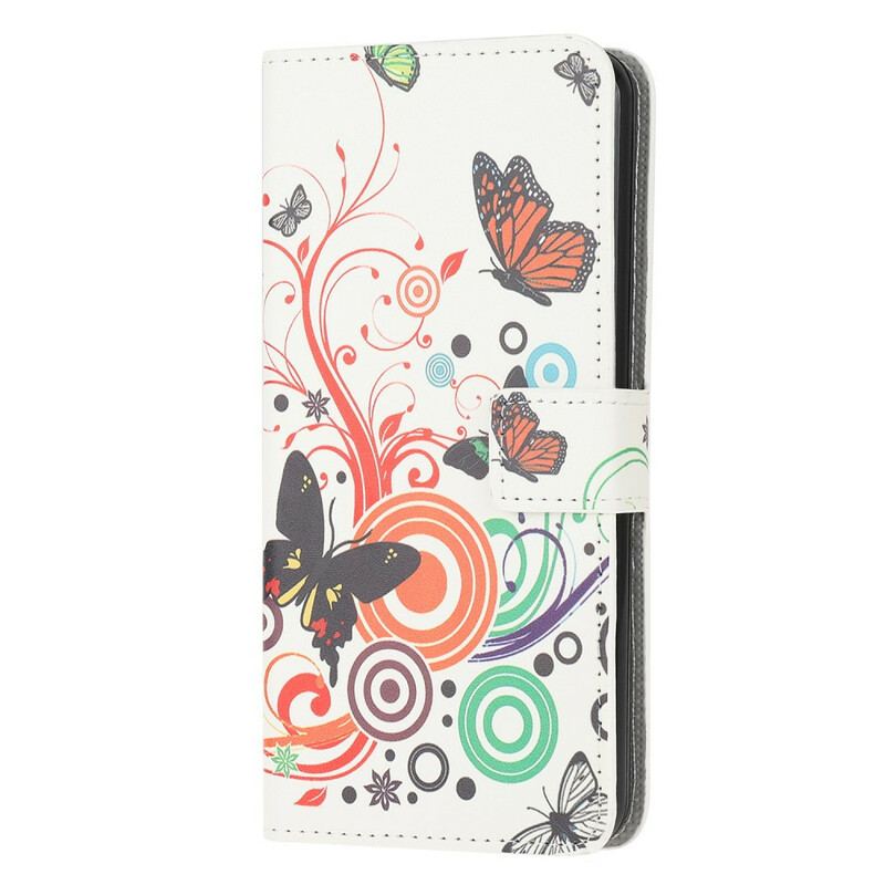 Capa Em Pele Para OnePlus Nord N10 Borboletas E Flores