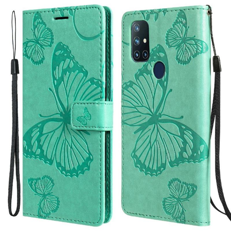 Capa Flip Para OnePlus Nord N10 De Cordão Borboletas Gigantes