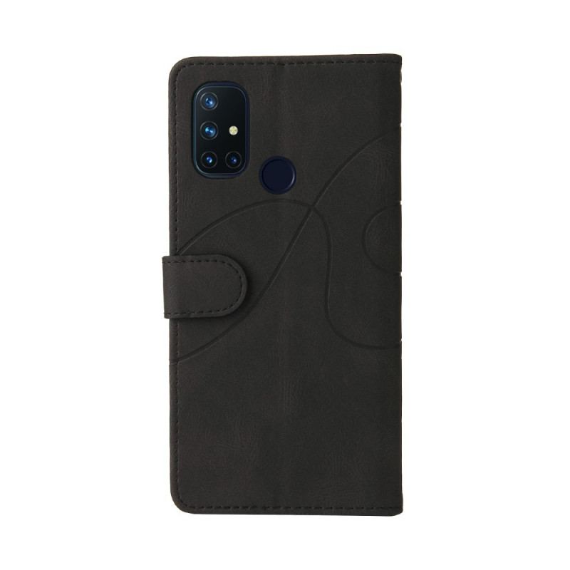 Capa Flip Para OnePlus Nord N10 Couro Sintético De Assinatura De Dois Tons