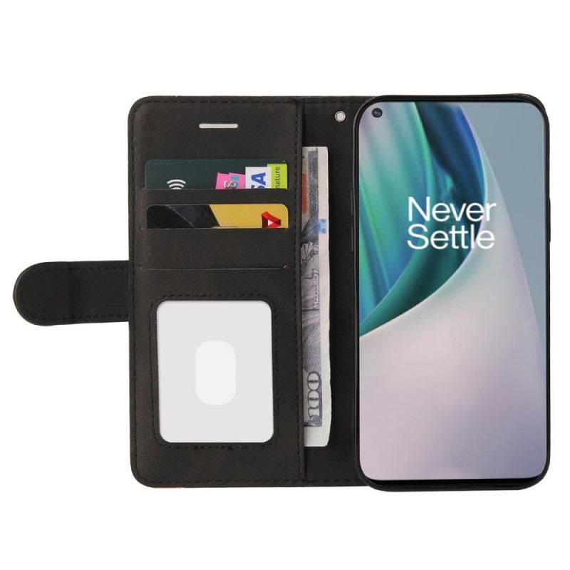 Capa Flip Para OnePlus Nord N10 Couro Sintético De Assinatura De Dois Tons