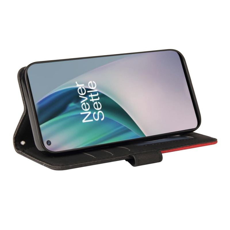 Capa Flip Para OnePlus Nord N10 Couro Sintético De Assinatura De Dois Tons