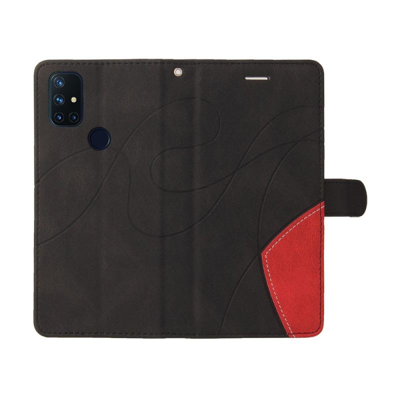 Capa Flip Para OnePlus Nord N10 Couro Sintético De Assinatura De Dois Tons