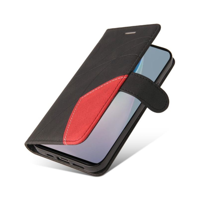 Capa Flip Para OnePlus Nord N10 Couro Sintético De Assinatura De Dois Tons