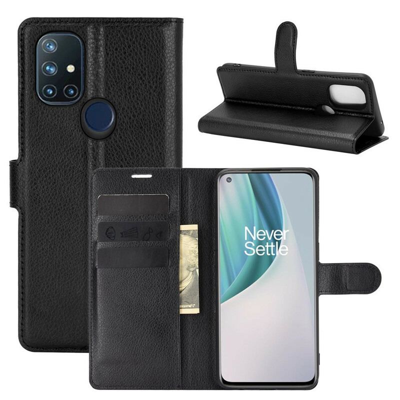 Capa Flip Para OnePlus Nord N10 Efeito Lichia Clássico