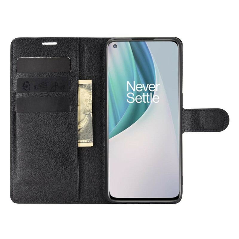 Capa Flip Para OnePlus Nord N10 Efeito Lichia Clássico