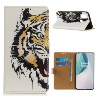 Capa Flip Para OnePlus Nord N10 Tigre Feroz