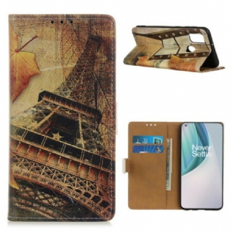 Capa Folio Para OnePlus Nord N10 Torre Eiffel No Outono