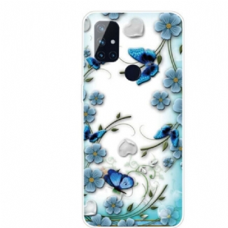 Capa Para OnePlus Nord N10 Borboletas E Flores Retrô Sem Costura