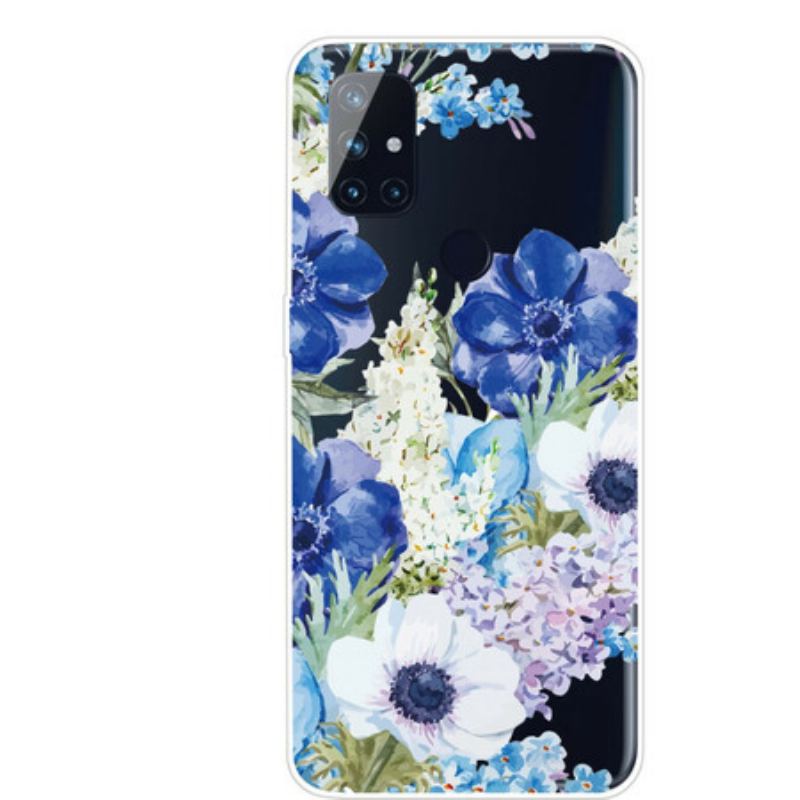 Capa Para OnePlus Nord N10 Flores Azuis Em Aquarela Sem Costura