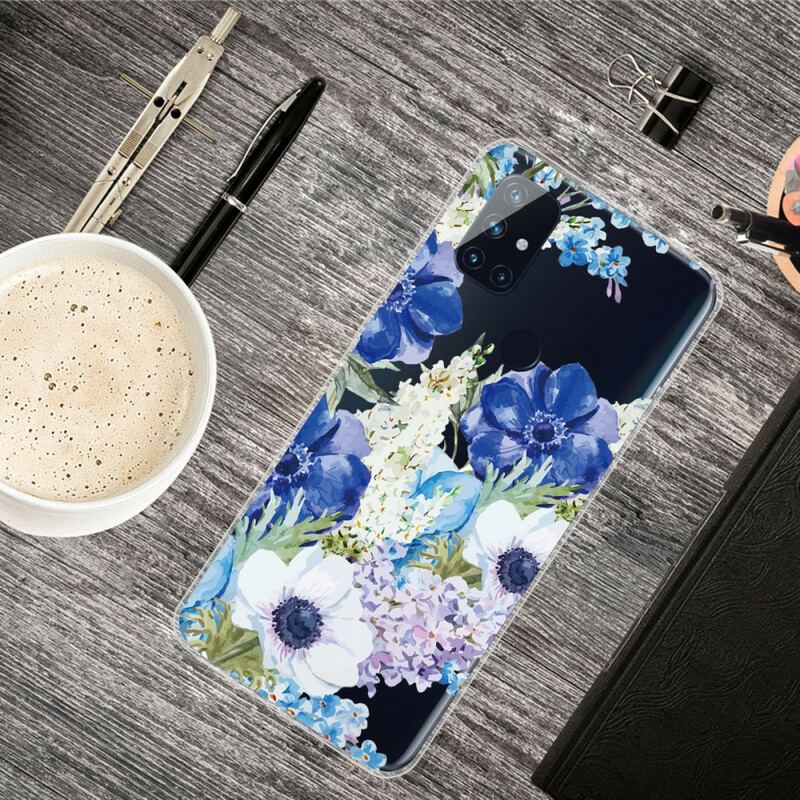 Capa Para OnePlus Nord N10 Flores Azuis Em Aquarela Sem Costura