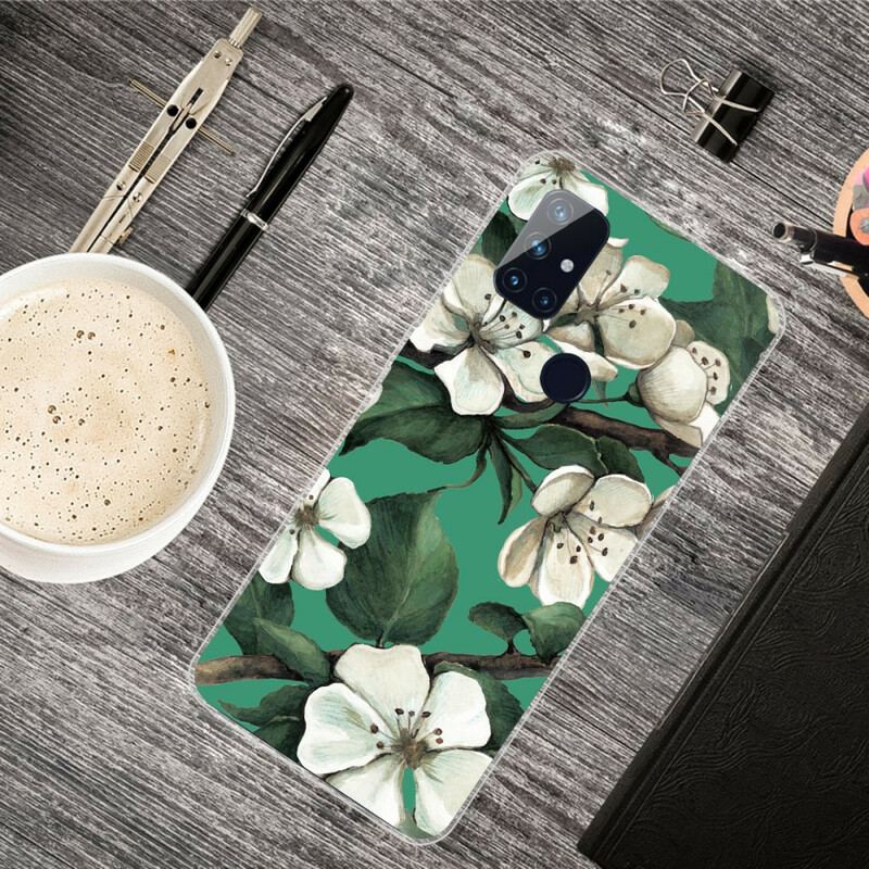 Capa Para OnePlus Nord N10 Flores Brancas Pintadas