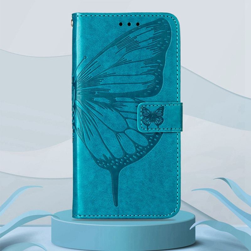 Capa De Couro Para Google Pixel 6A De Cordão Borboleta Artística Com Alça