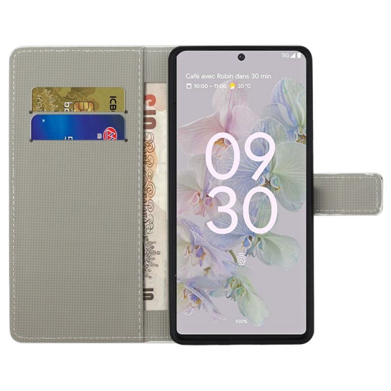 Capa De Couro Para Google Pixel 6A Coruja Adormecida