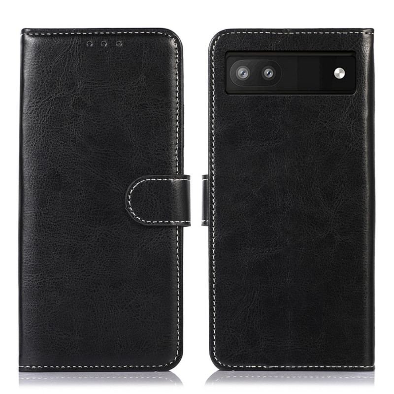 Capa De Couro Para Google Pixel 6A Costuras Expostas De Couro Falso