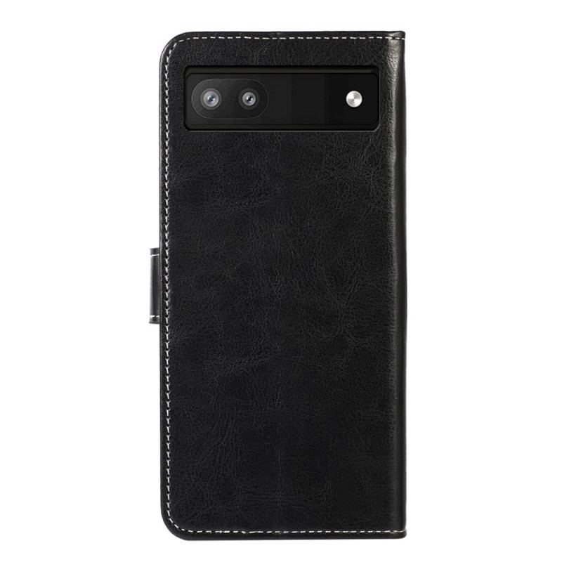 Capa De Couro Para Google Pixel 6A Costuras Expostas De Couro Falso