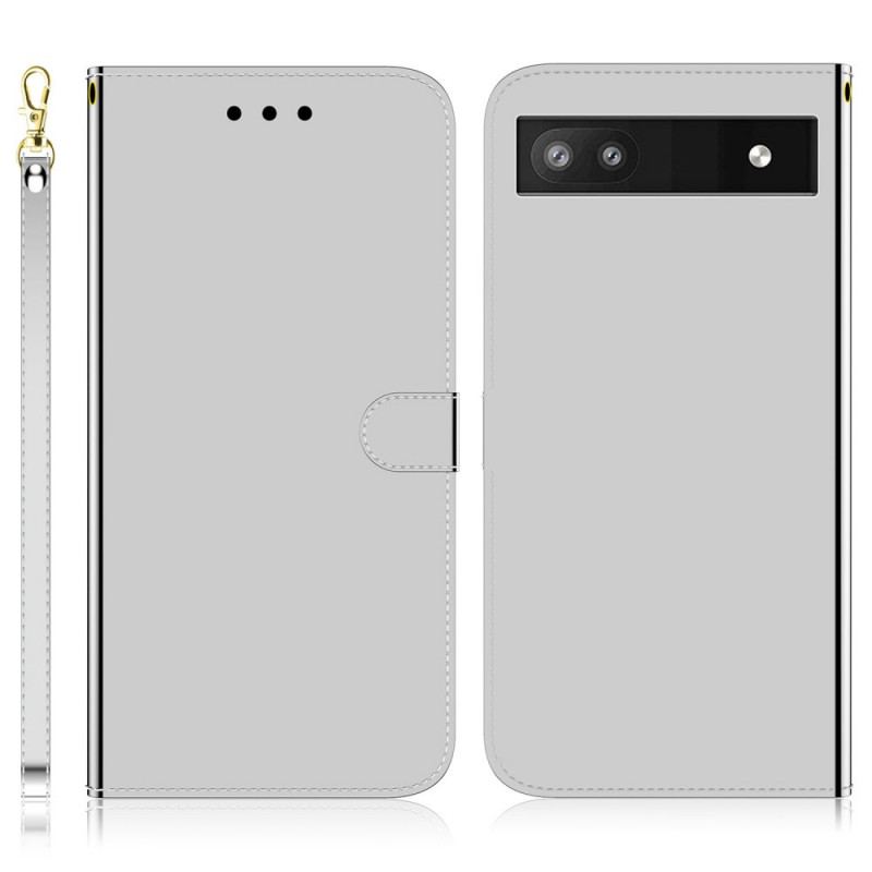 Capa De Couro Para Google Pixel 6A Capa De Espelho De Couro Sintético