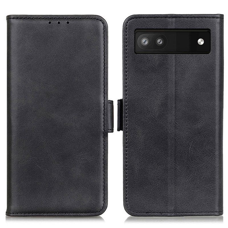 Capa De Couro Para Google Pixel 6A Fecho Duplo