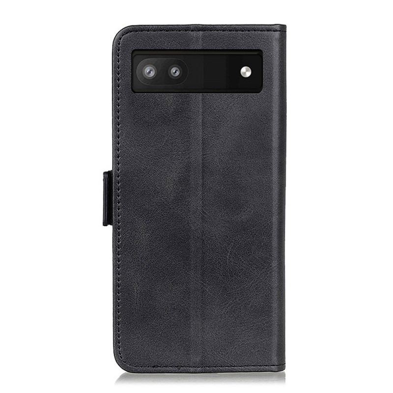 Capa De Couro Para Google Pixel 6A Fecho Duplo