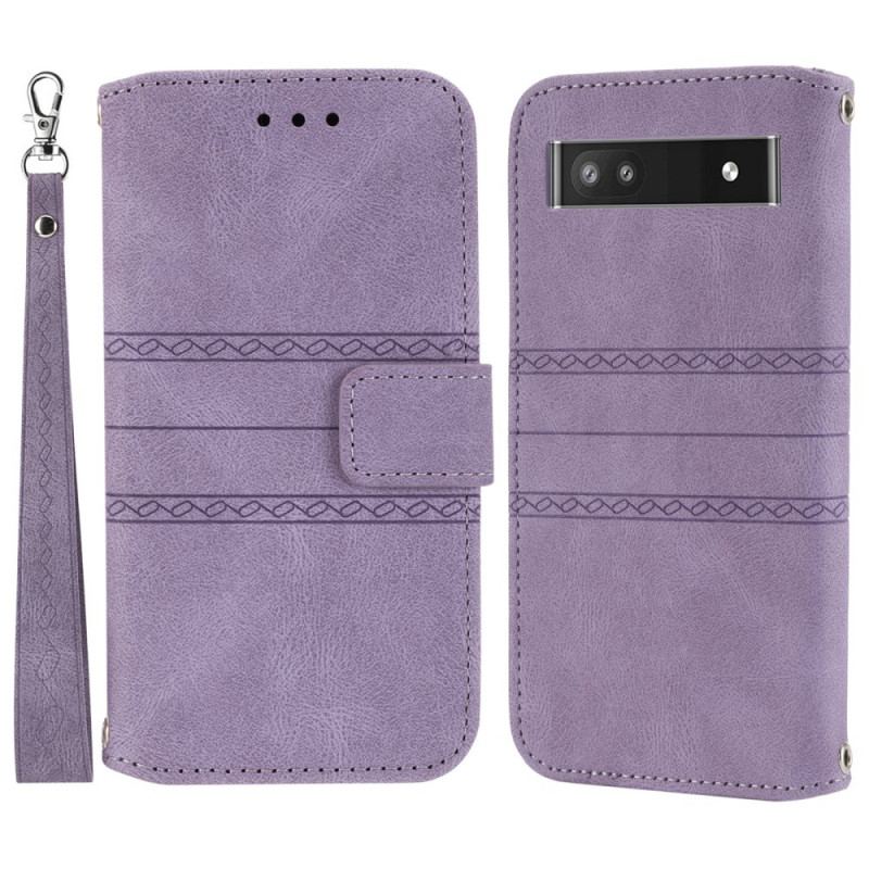 Capa De Couro Para Google Pixel 6A Friso E Cinta