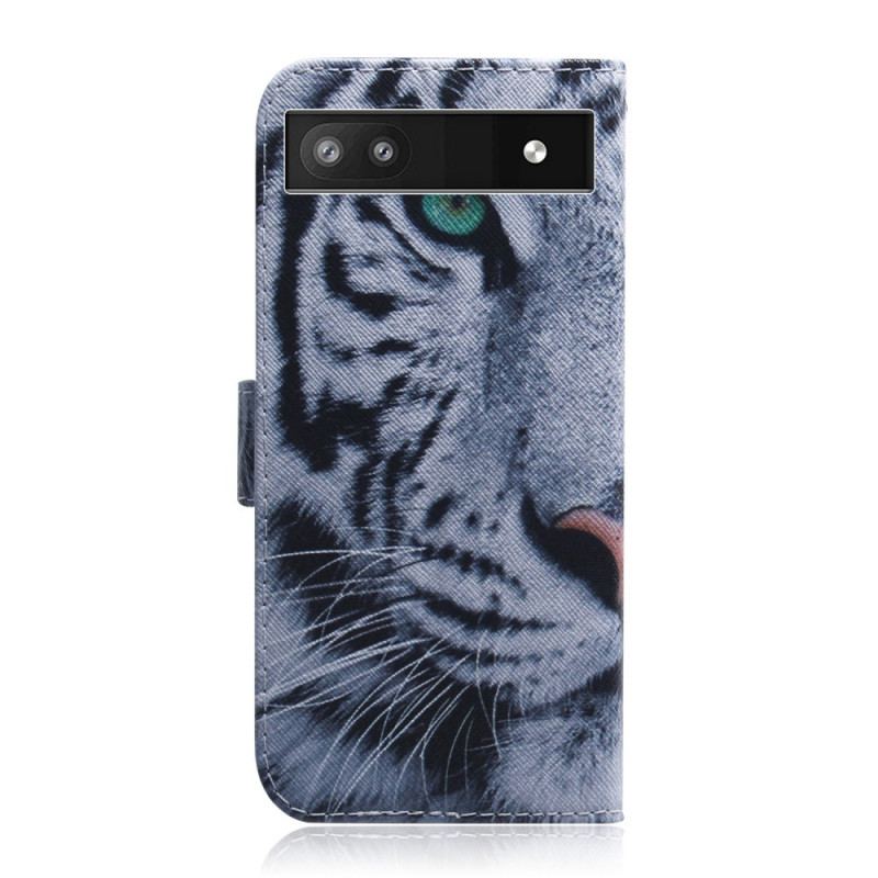 Capa De Couro Para Google Pixel 6A Tigre Branco