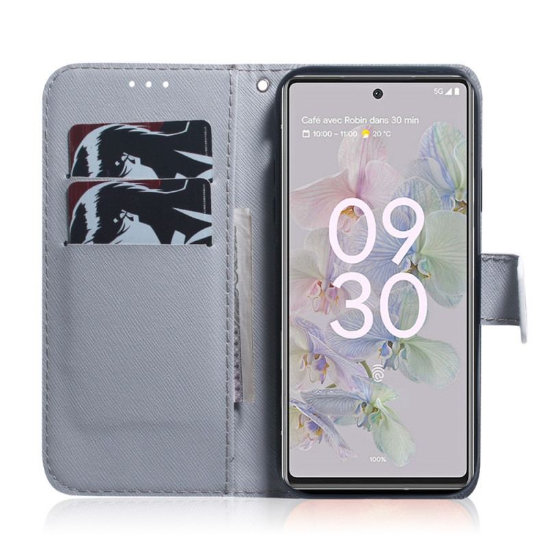 Capa De Couro Para Google Pixel 6A Tigre Branco