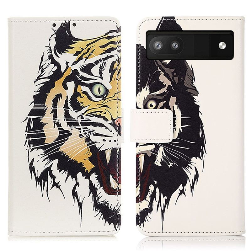 Capa De Couro Para Google Pixel 6A Tigre Feroz