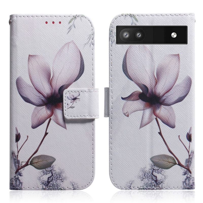 Capa Em Pele Para Google Pixel 6A Flor Rosa